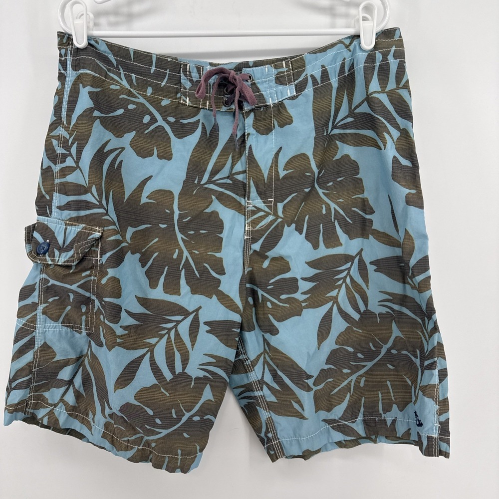 HONOLUA Men's Blue Hawaiian Tropical Swim Trunks Size 36 Board Shorts Pool Beach